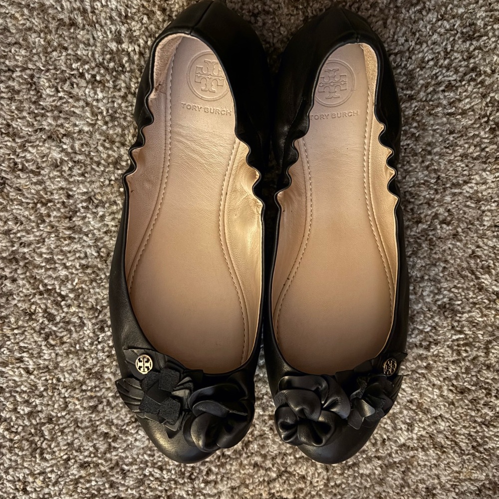 Tory Burch Black Flats with Bow Detail